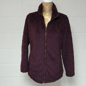 ST. JOHNS BAY ZIP UP TEDDY JACKET WITH CUT DIAMOND PATTERN, PURPLE